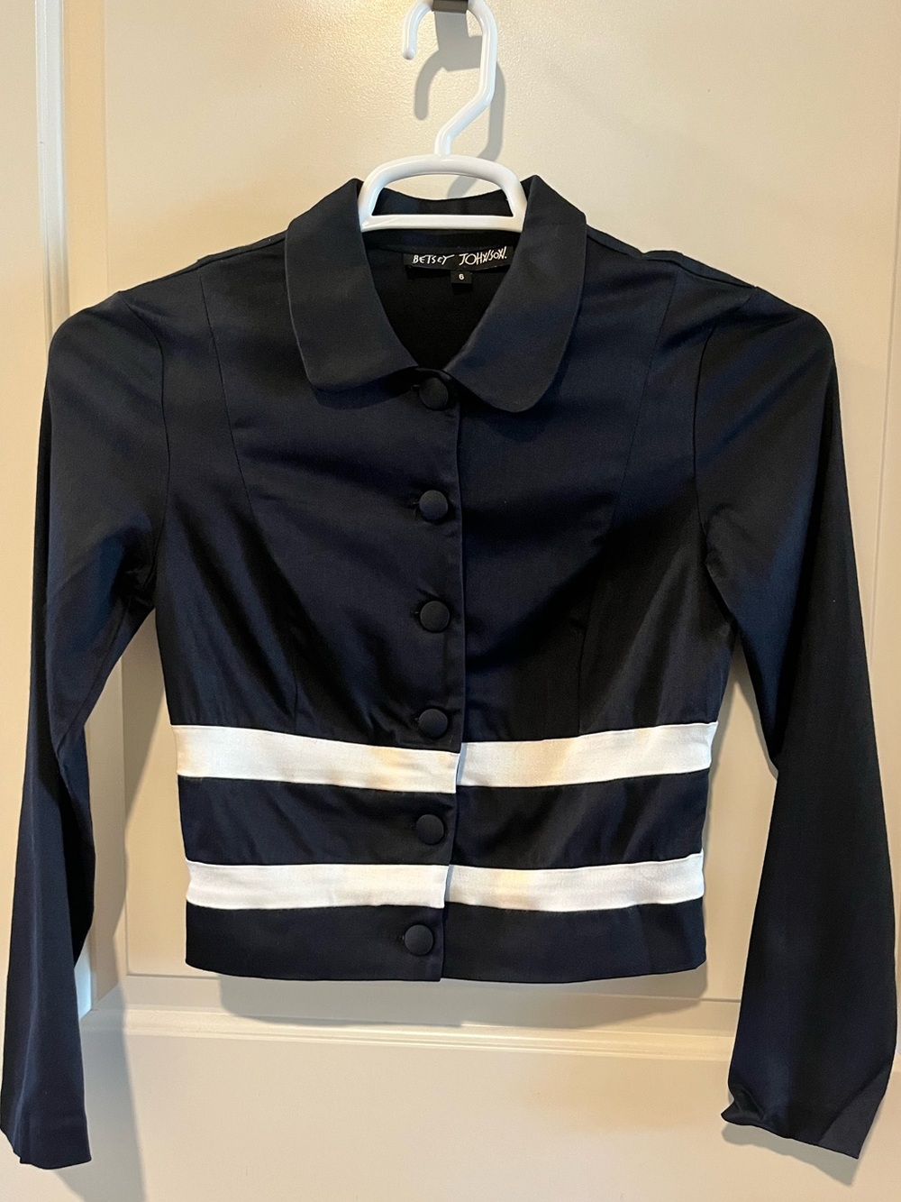 Vintage 90s Betsey Johnson Black and White Cropped Stripe Blazer
